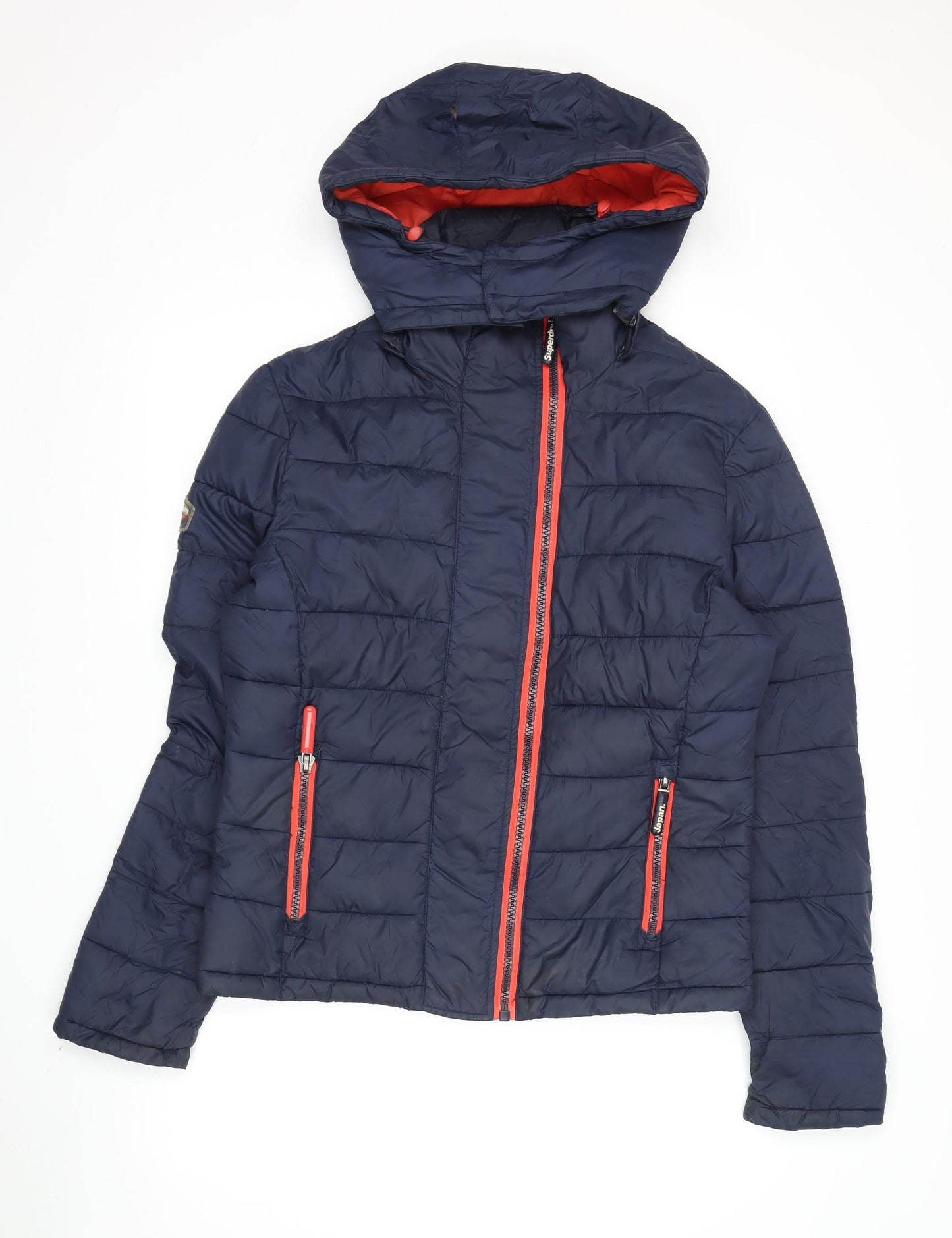 Superdry Men's Blue Puffer Jacket L Hooded Zipped