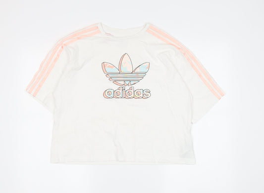Adidas Girls White Short Sleeve T-Shirt, 14-15 Years, Cotton