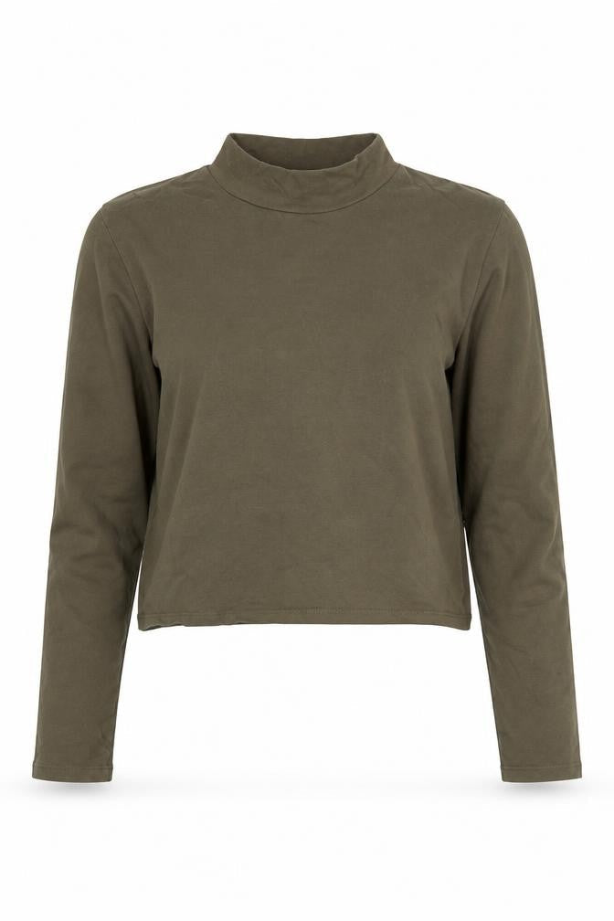 Zara Women’s Green Cropped Mock Neck T-Shirt Size 12