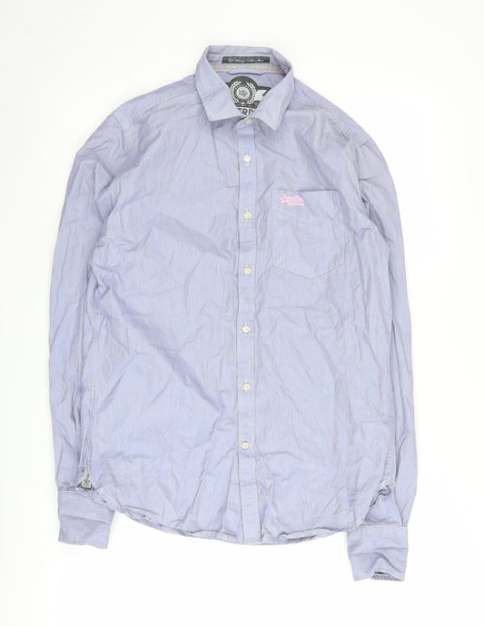 Superdry Men's Blue Striped Shirt M Long Sleeve