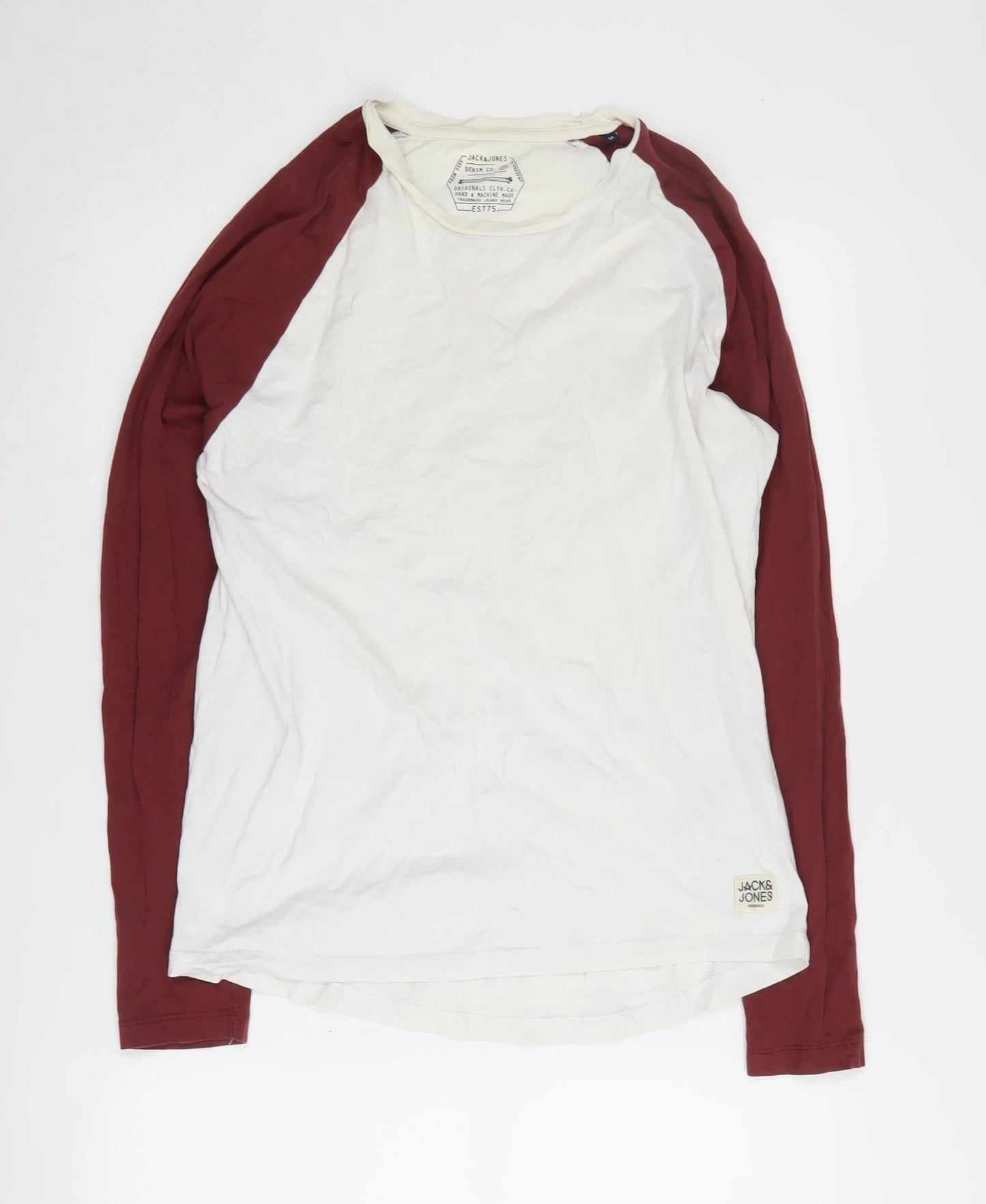 Jack & Jones Men's Long Sleeve Crew Neck T-Shirt - M, White & Red