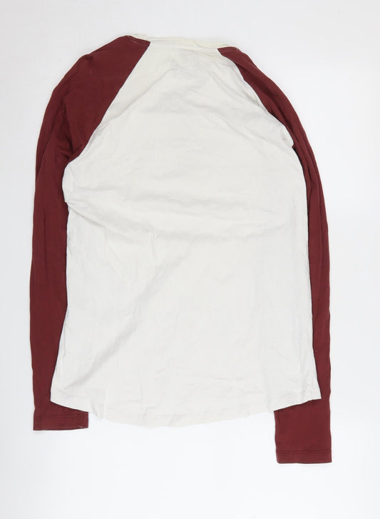 Jack & Jones Men's Long Sleeve Crew Neck T-Shirt - M, White & Red