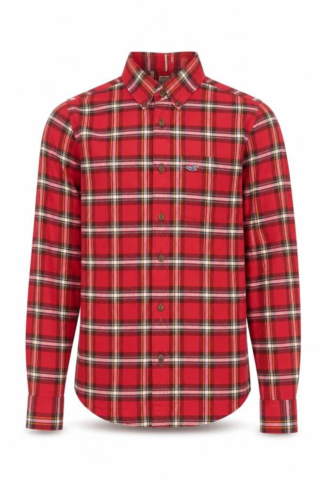 Hollister Men's Red Plaid Slim Fit Button-Up Shirt M