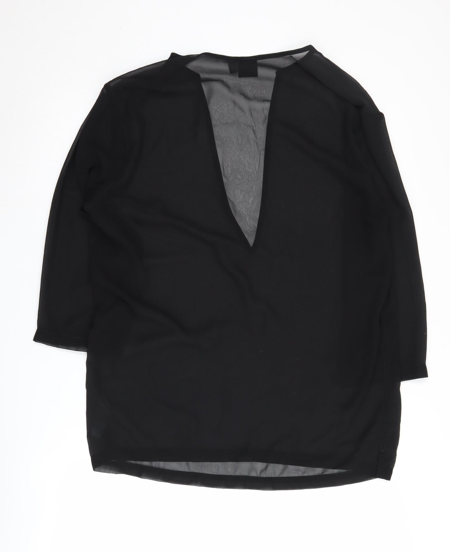 ASOS Black Women's V-Neck Blouse, 3/4 Sleeve, Size M