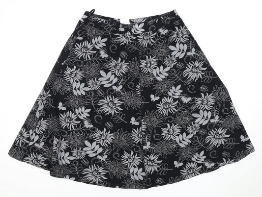 Damart Women's Black Floral A-Line Knee-Length Skirt