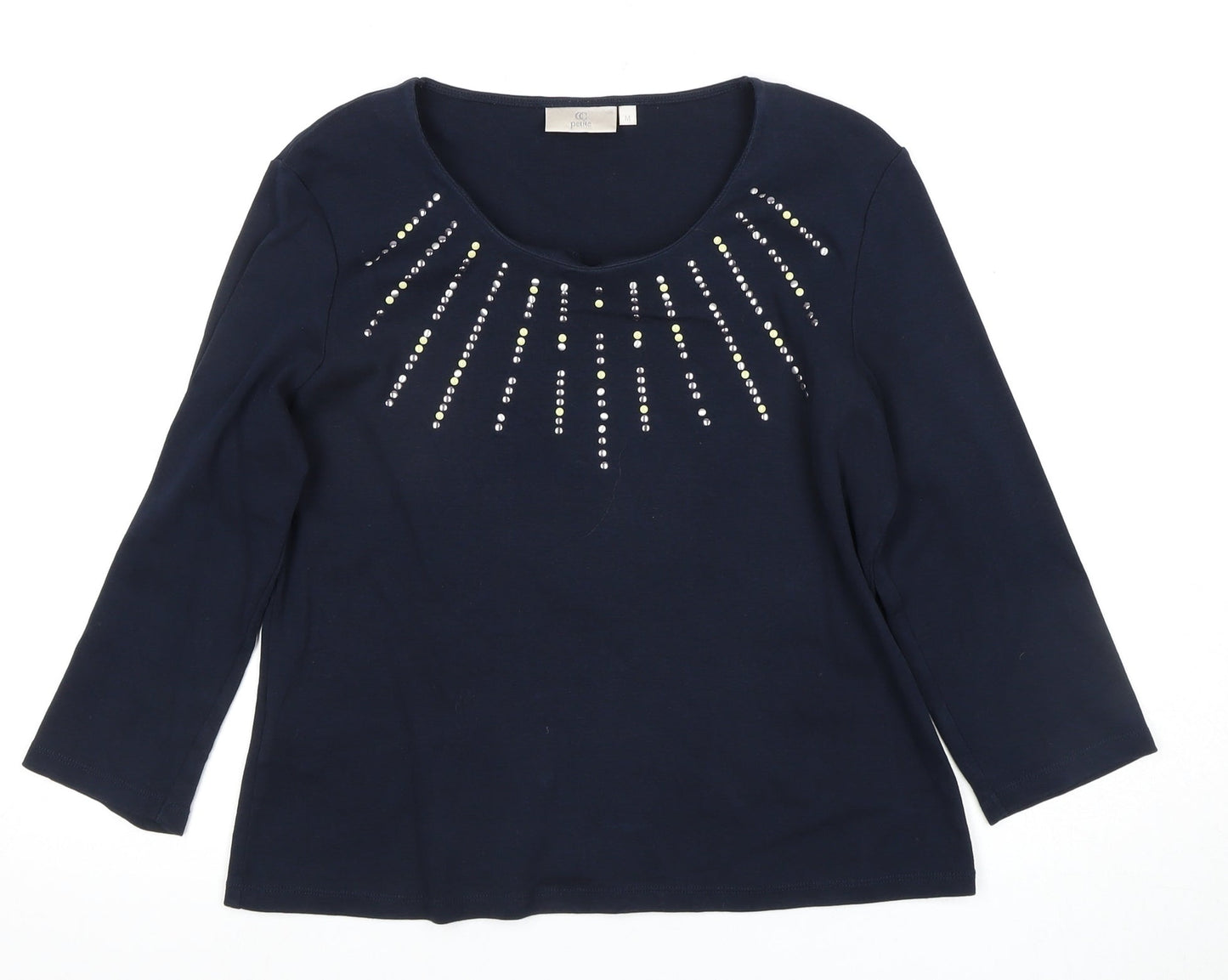 CC Petites Women's Blue 3/4 Sleeve Scoop Neck Top M