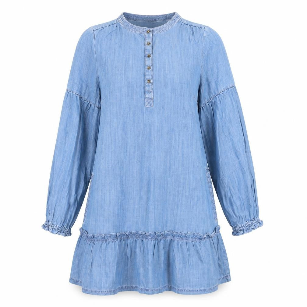 FatFace Women's Blue Long Sleeve Chambray Dress 8