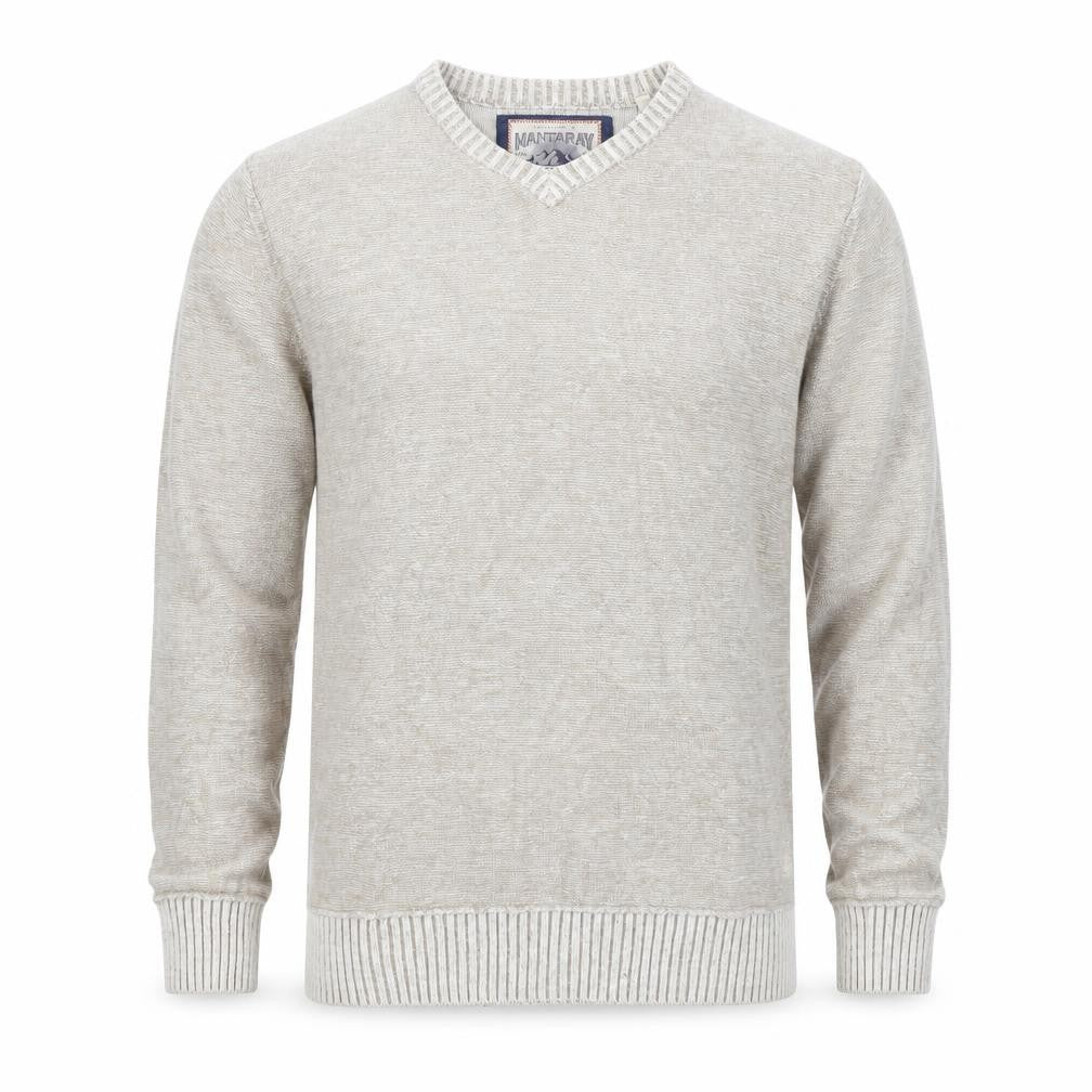 Front view of Mantaray Men's Beige V-Neck jumper S