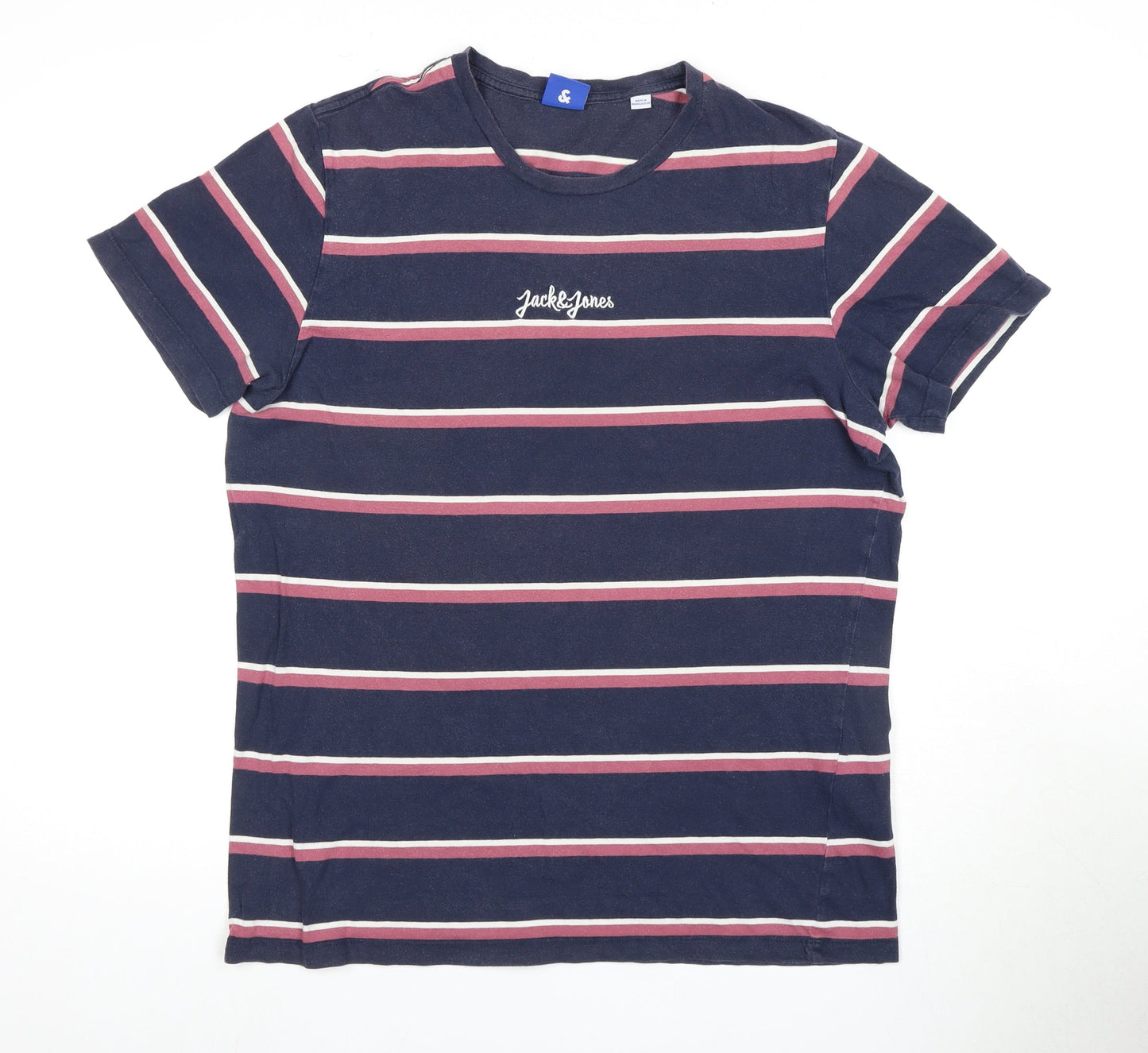 Jack & Jones Men's Blue Striped T-Shirt, Size L