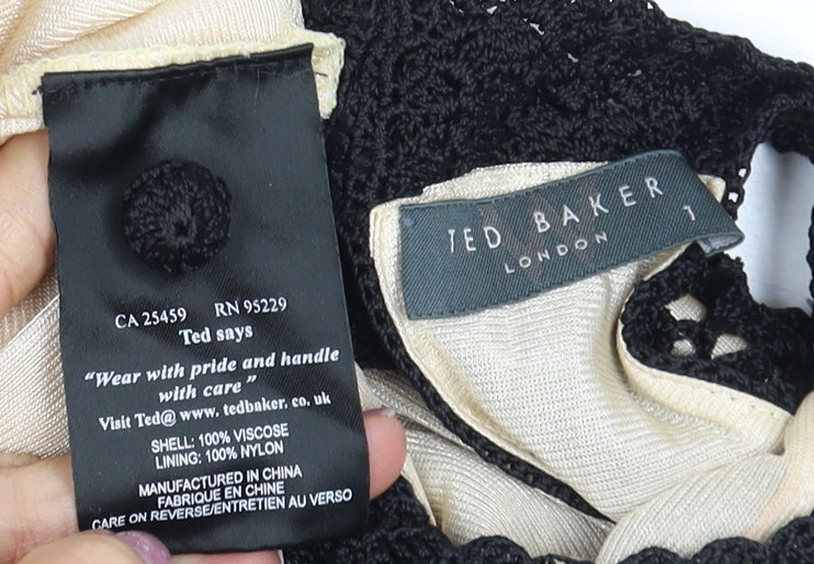 Ted Baker Women's Black Crochet Blouse, Size 8, Fringe Detail
