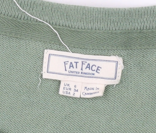 Fat Face Women's Green Crew Neck Pullover Jumper Size 6