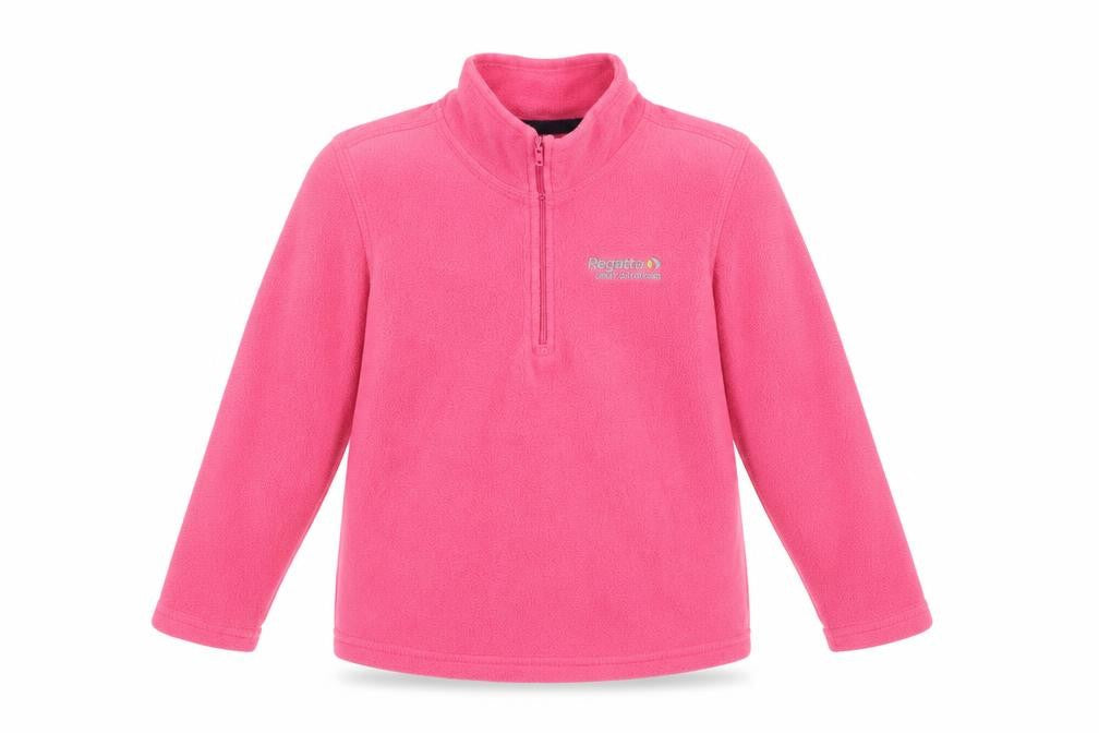 Front view of Regatta girls’ pink fleece 1/2 zip sweatshirt 5-6 years