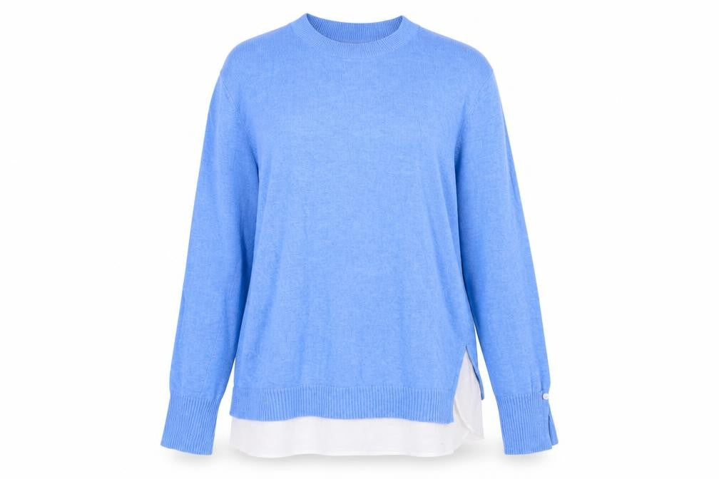Front view of Sfera Women's Blue Crew Neck jumper, size 14