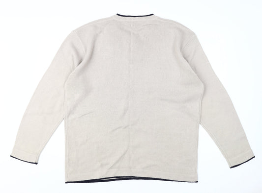 Freeport Men's Beige Pullover Jumper, Size L - Acrylic, V-Neck