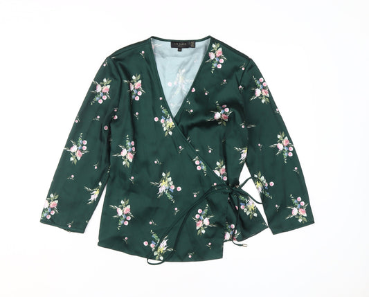 Ted Baker Women's Green Floral Wrap Blouse, Size 8