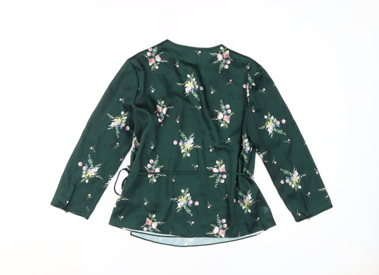 Ted Baker Women's Green Floral Wrap Blouse, Size 8
