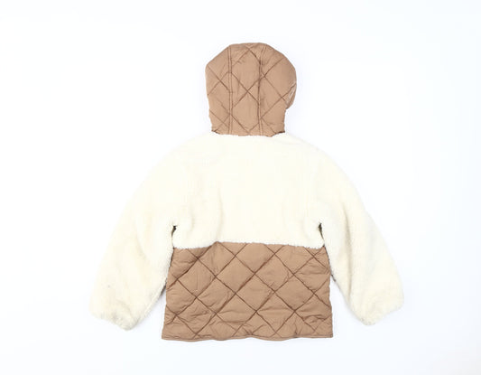 Next Girls Brown Ivory Quilted Puffer Jacket 5-6 Years