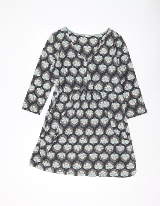 White Stuff Women's Grey Blue Floral Tunic Blouse, Size 14