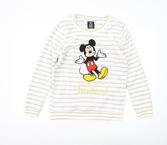 Disney Women's White Pyjama Top M - Mickey Mouse Striped