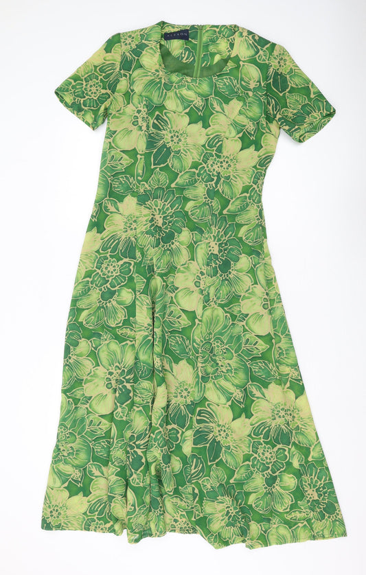 Alexon Women's Green Floral Midi Dress, Size 8, Scoop Neck