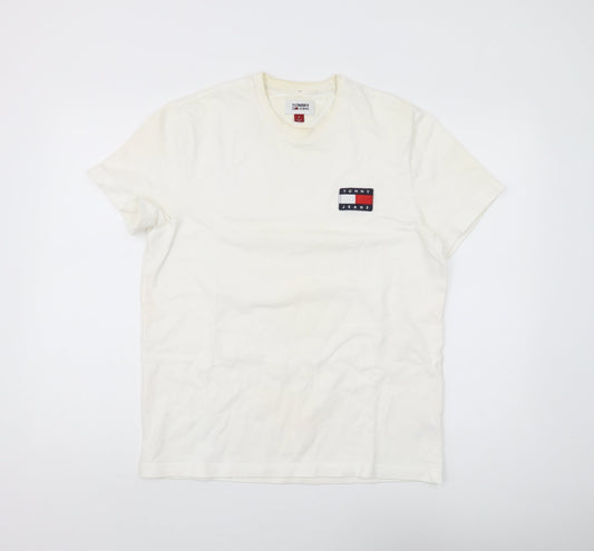Tommy Jeans Men's White Cotton Logo T-Shirt Medium