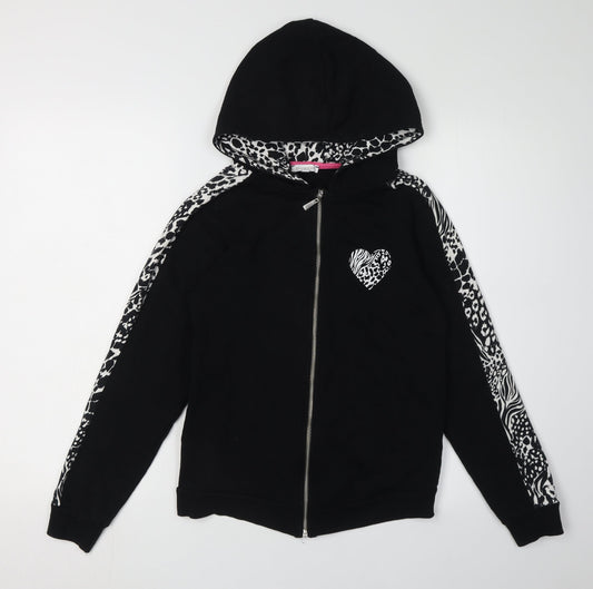Bluezoo Girls Black Full Zip Animal Print Hoodie 12-13 Years