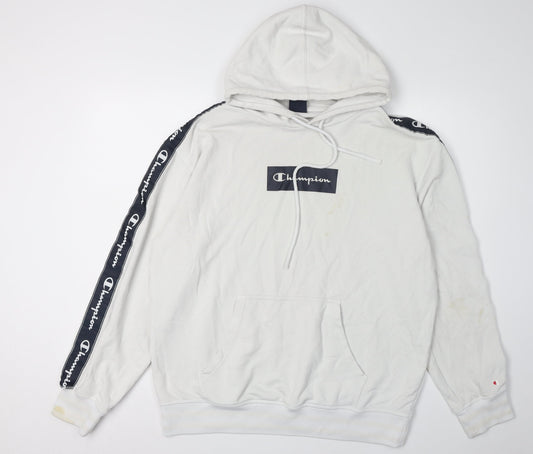 Champion Men's White Large Logo Hoodie