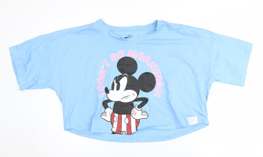 Disney Primark Blue Cropped T-Shirt - Mickey Mouse, L, Women's Casual
