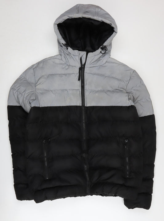 Soul Star Men's Grey Black Puffer Jacket S