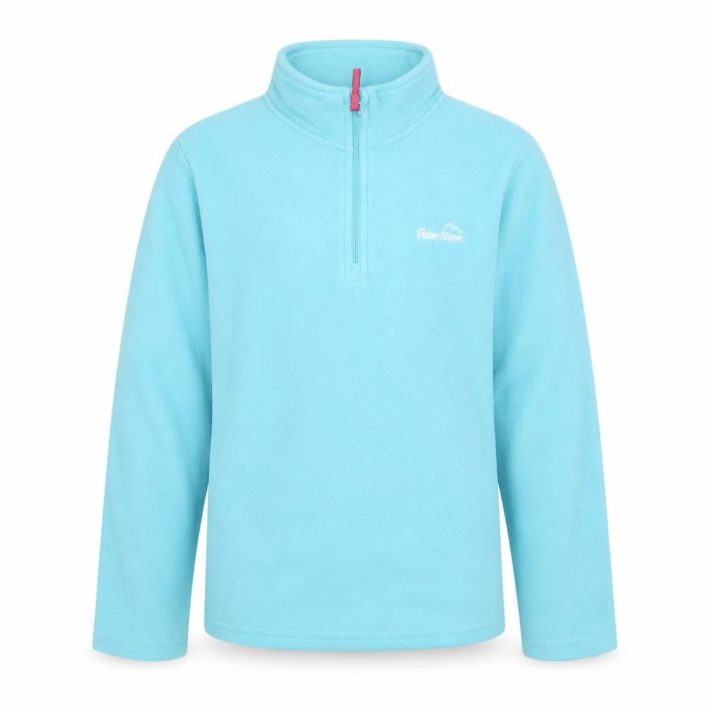 Front view of Peter Storm girls’ blue fleece pullover sweatshirt, 11-12 years