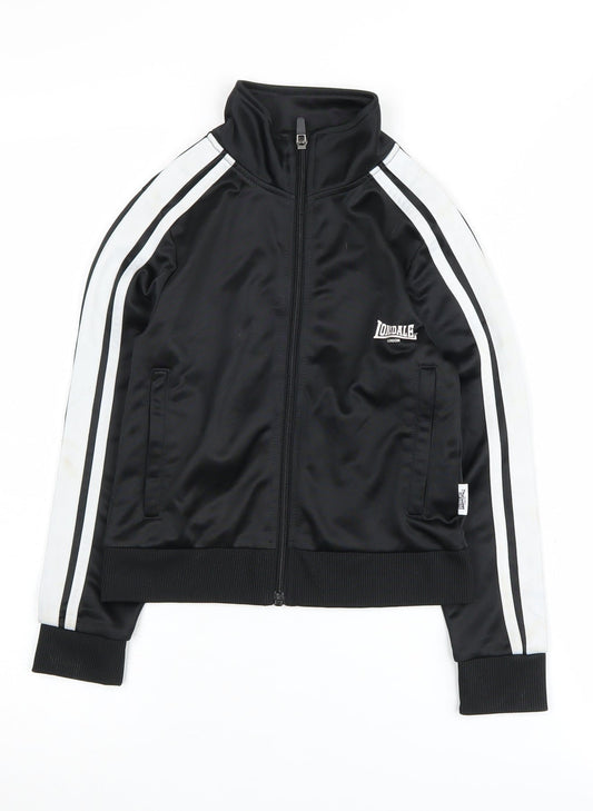 Lonsdale Boys Black Track Jacket Size 7-8 Years Collared