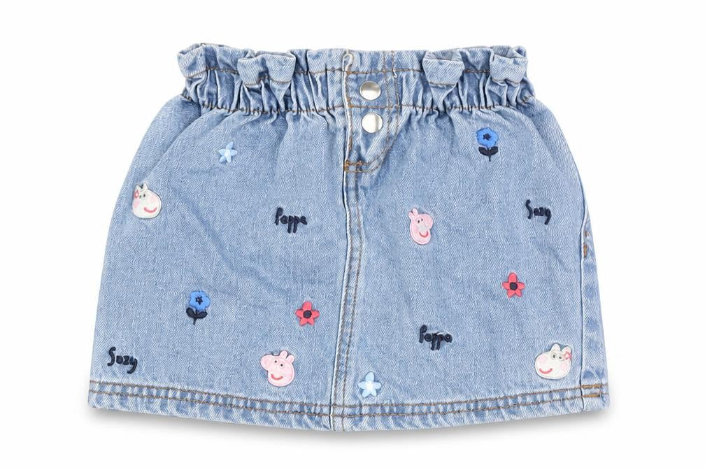 Peppa Pig Girls Blue Mini Skirt, 12-18 Months, Denim Embroidered
