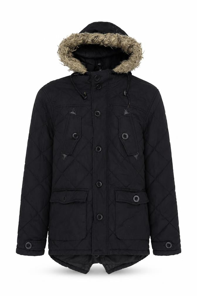 Brave Soul Men's Black Quilted Jacket S - Hooded Outdoor