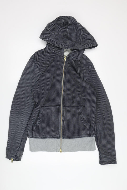 Diesel Men's Grey Striped Full Zip Hoodie Medium