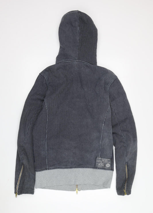 Diesel Men's Grey Striped Full Zip Hoodie Medium