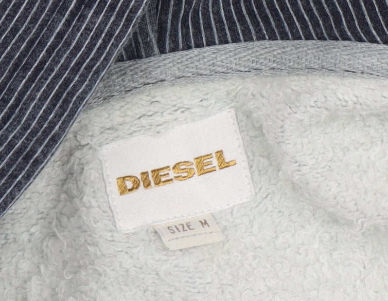 Diesel Men's Grey Striped Full Zip Hoodie Medium