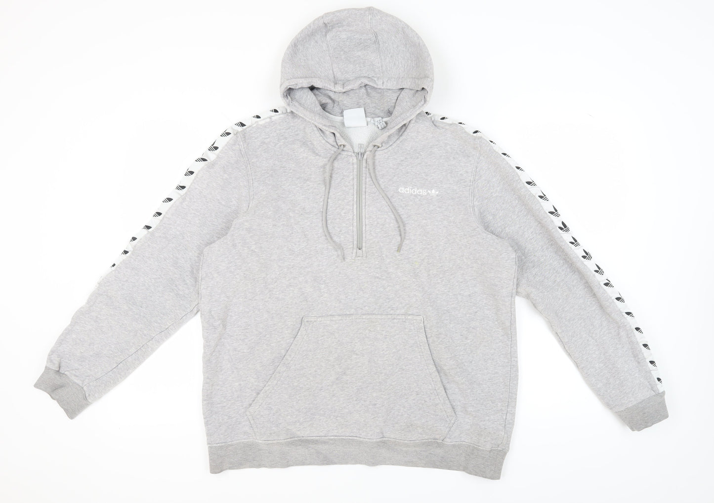 Adidas Men's Grey XL Pullover Hoodie with Logo Accents