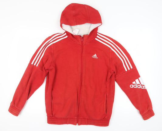 Adidas Boys' Red Full Zip Hoodie Size 13-14 Years