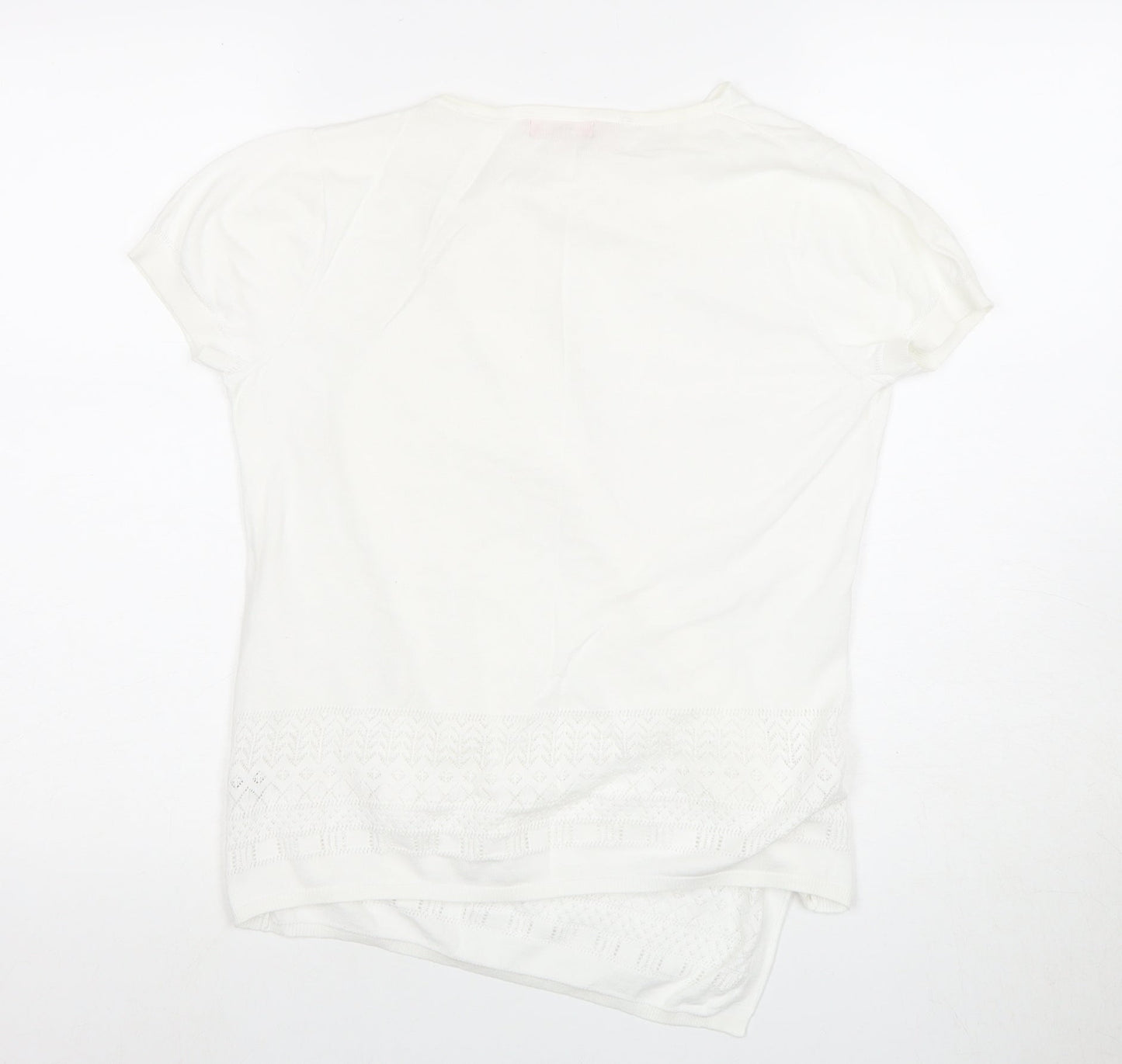 Monsoon Women's White Basic T-Shirt M with Crochet Detail
