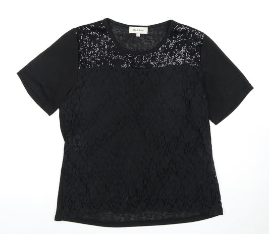 Bassini Women's Black Sequin Lace T-Shirt Size L
