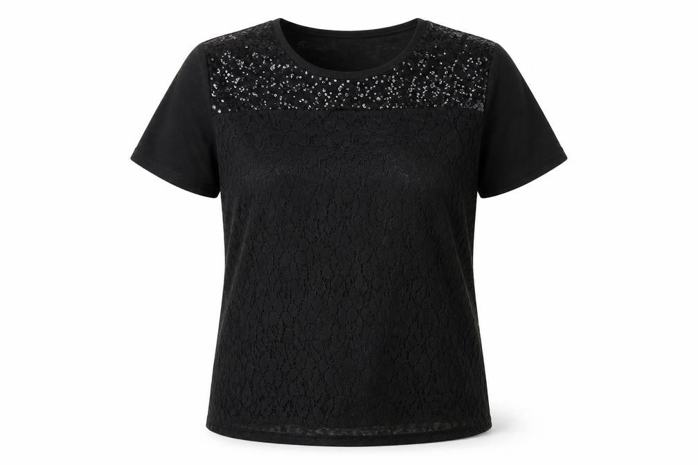 Womens UK Size L BASSINI Black Polyester T-Shirt