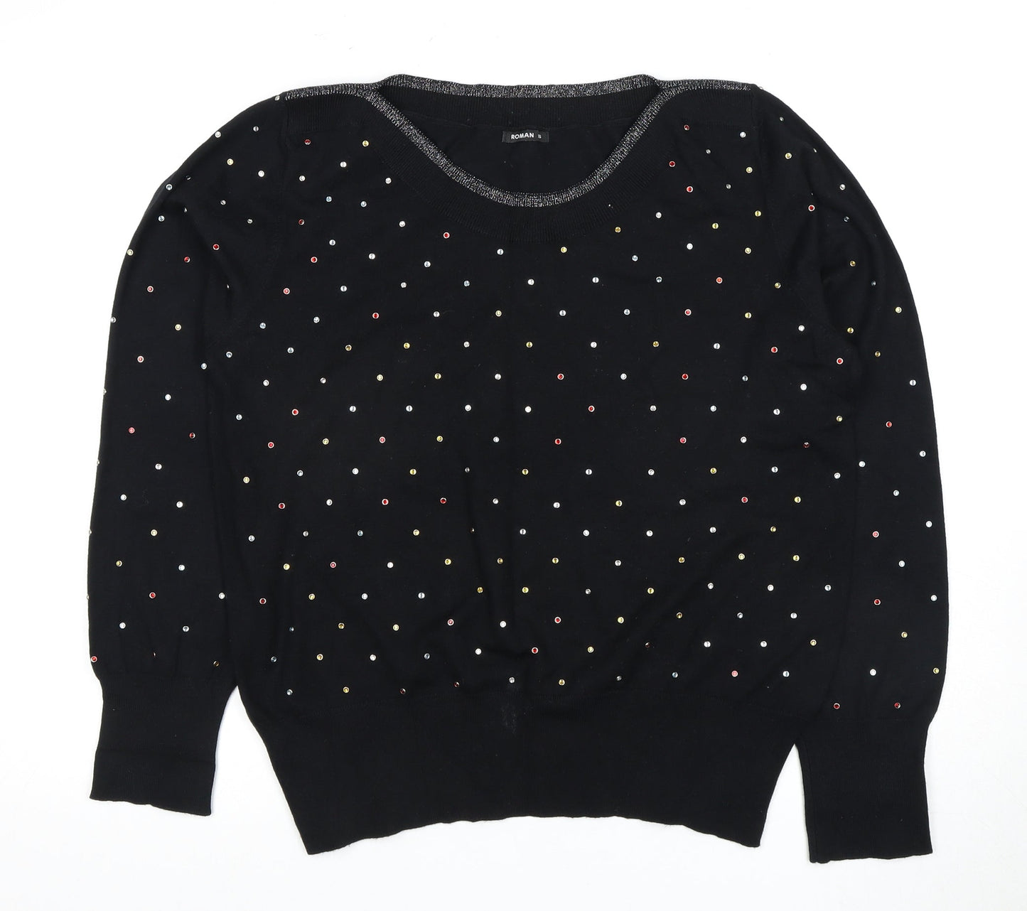 Roman Women's Black Knit T-Shirt Size 8