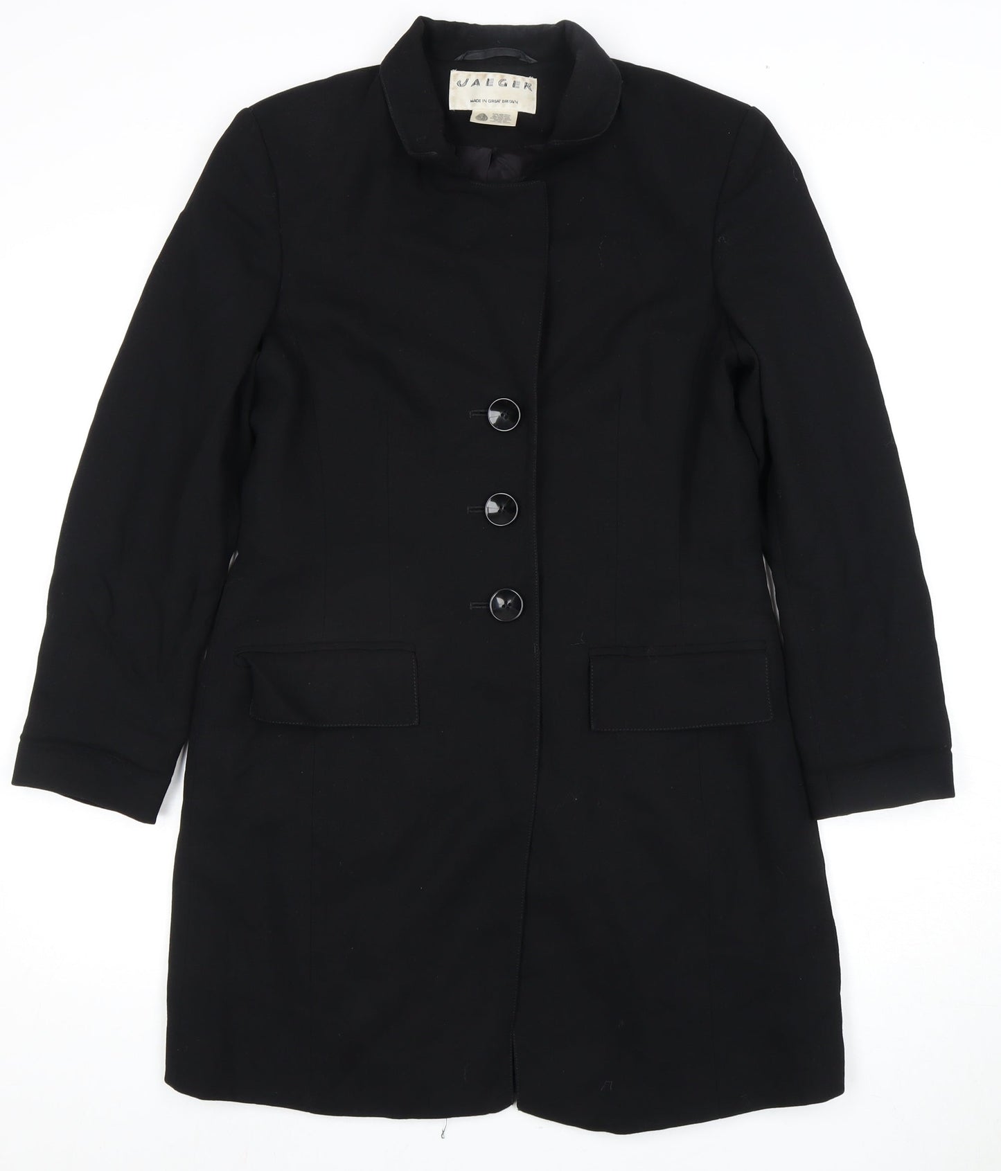 Jaeger Women's Black Wool Overcoat, Size 8, Classic Style