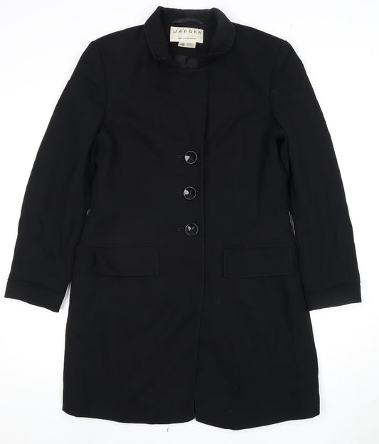 Jaeger Women's Black Wool Overcoat, Size 8, Classic Style