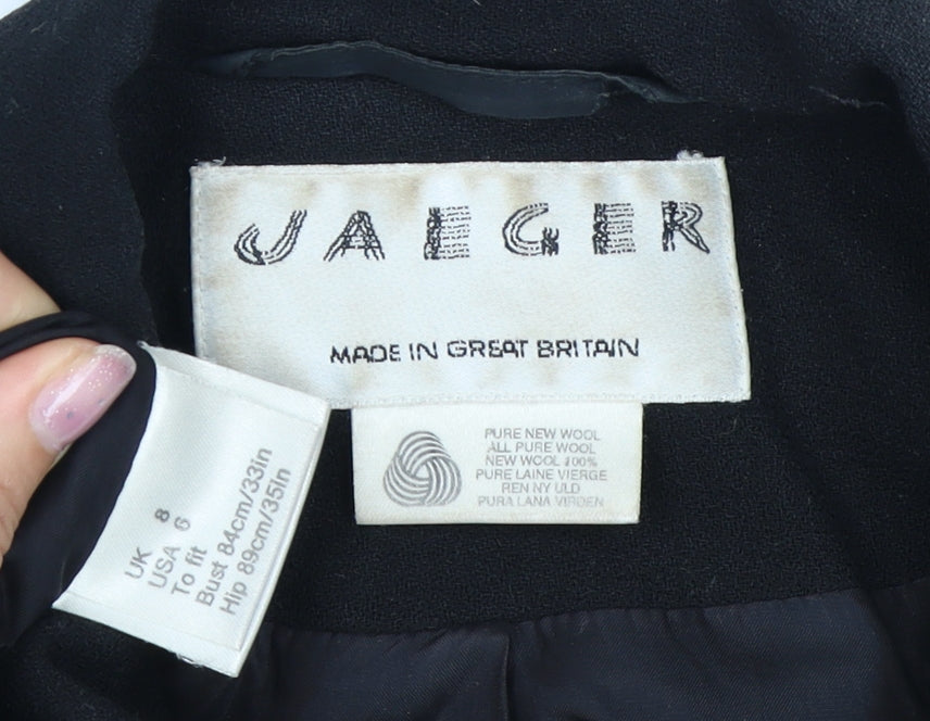 Jaeger Women's Black Wool Overcoat, Size 8, Classic Style