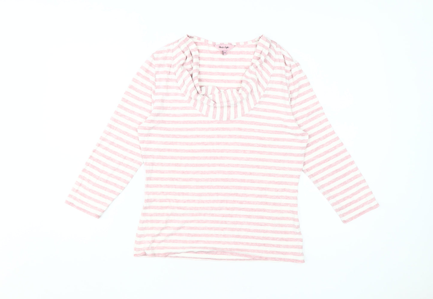 Phase Eight Women's Pink Striped T-Shirt, Size 14, Cowl Neck