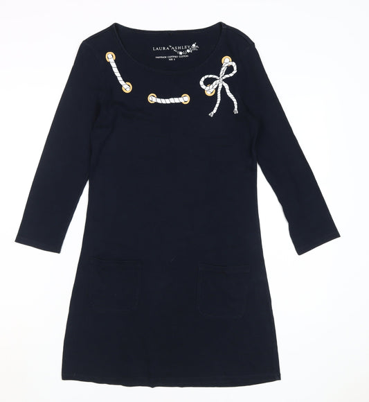 Laura Ashley Black Women's Dress Size 8, Bow Accent, Pockets