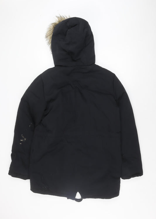 Jack Wills Women's Black Hooded Coat Size 10