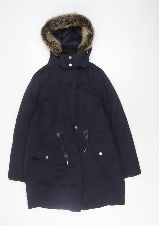 Joules Women's Navy Parka Jacket Size 10, Hooded, Insulated