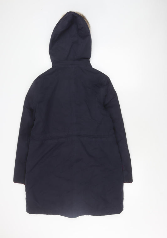 Joules Women's Navy Parka Jacket Size 10, Hooded, Insulated